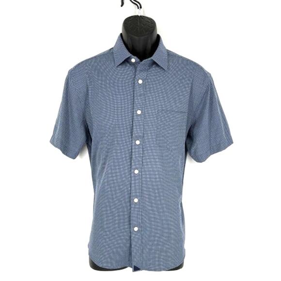 UNTUCKit Other - UNTUCKit Short Sleeve Button-Up Shirt in Blue with White/Beige Squares – Medium